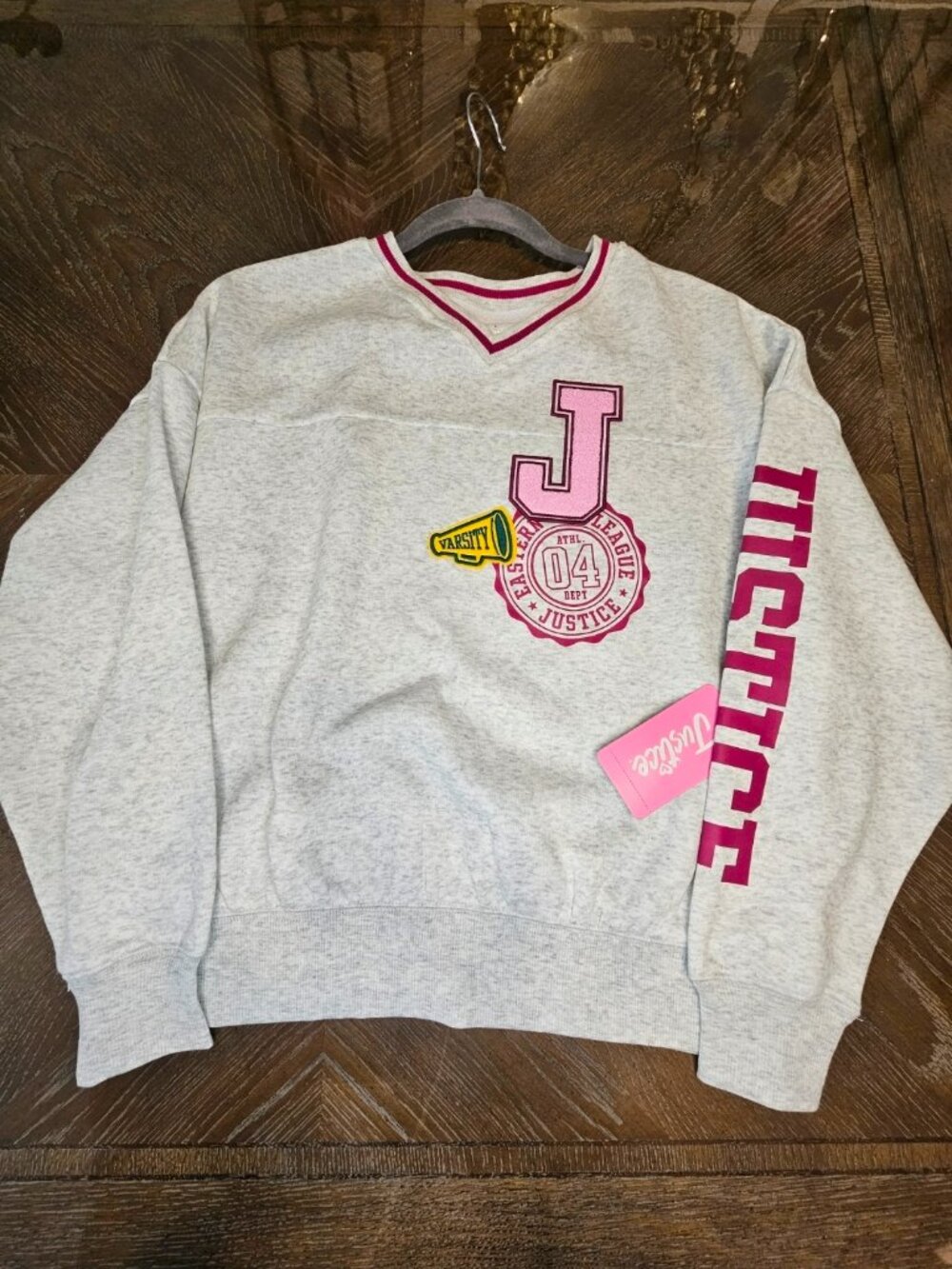 NWT Justice Girls Varsity Letterman Pullover Sweatshirt Size L